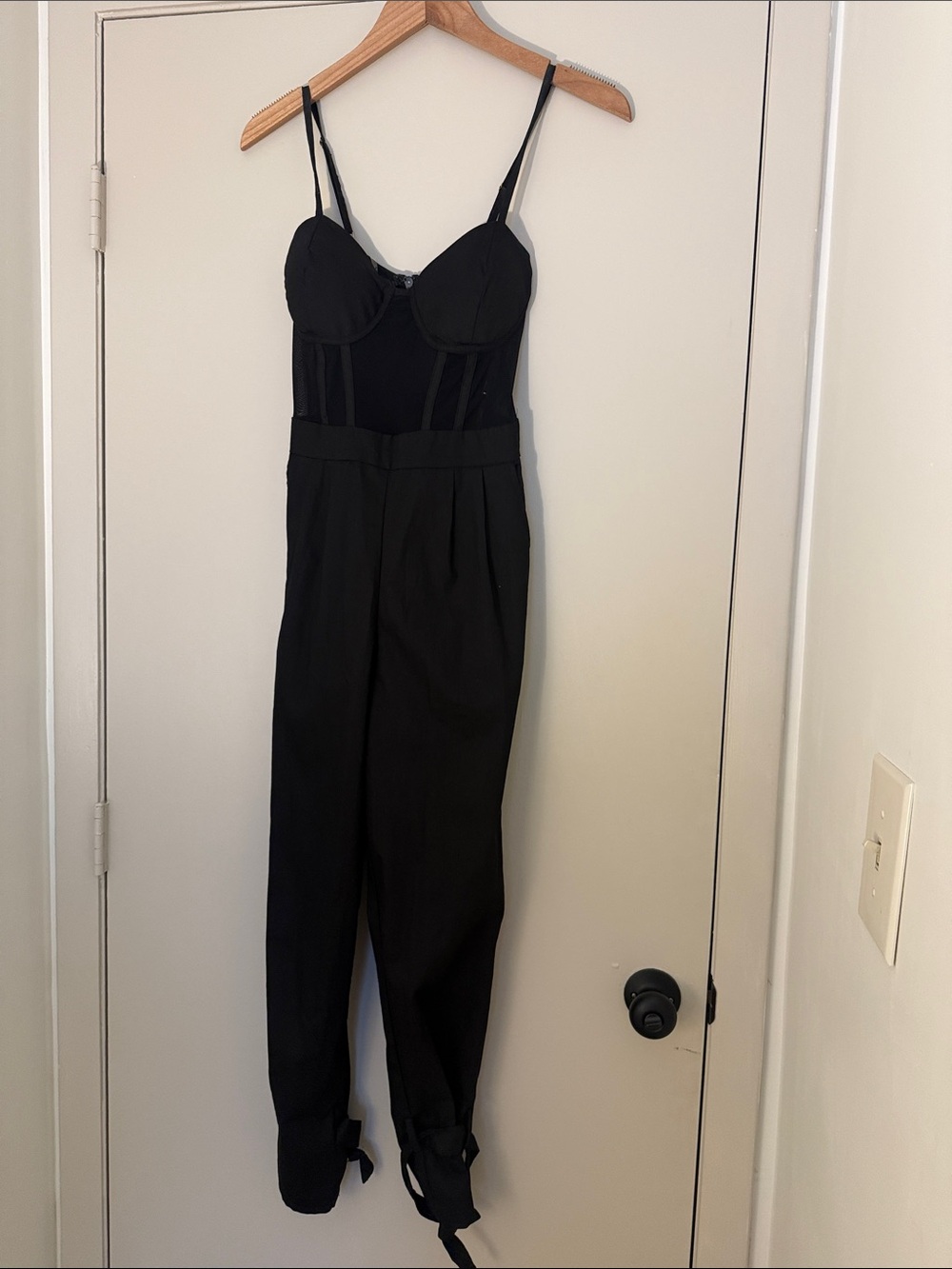 Black Bustier-Top Jumpsuit with Tie Hem